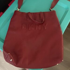 DKNY Burgundy Leather Shoulder Tote